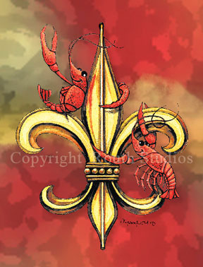 Crawfish Fleur de lis note cards